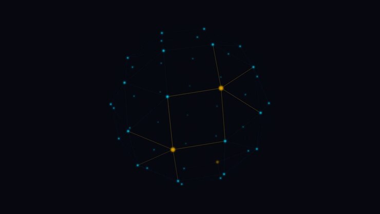 Sfera di rete digitale astratta rotante su sfondo scuro