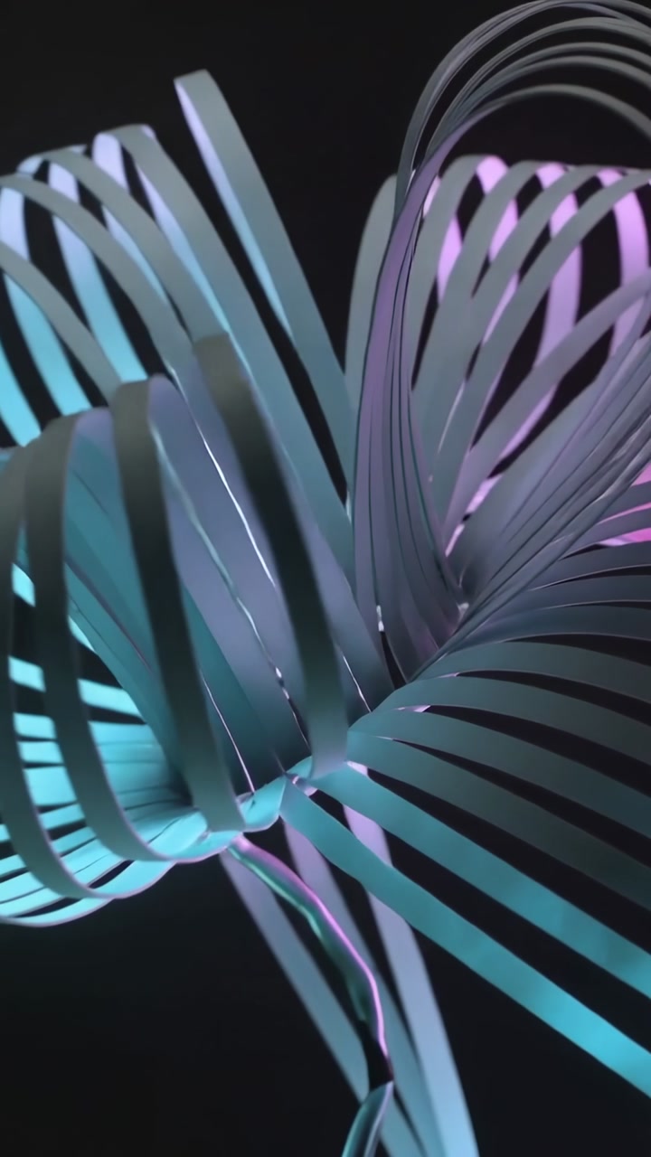 Vertical video: Cam orbiting starting, ribbon rotating and folding, showing cyan magenta for design
