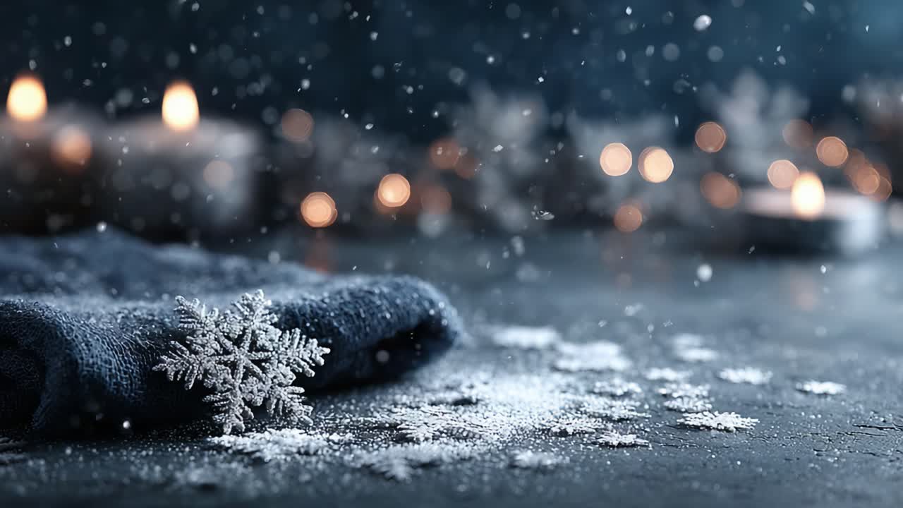 A Tranquil Winter Scene Featuring Delicate Snowflakes and Soft Warm Candlelight, Perfectly Capturing the Essence of the Holiday Season in a Cozy Atmosphere