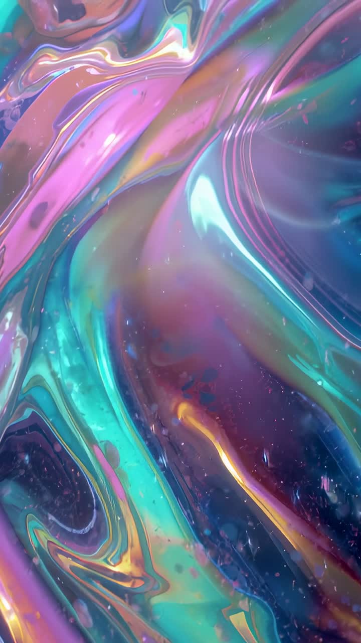 Video verticale: motivo fluido e vorticoso durante la riproduzione in una scena digitale, che mostra variazioni iridescenti