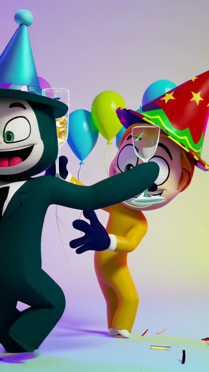 Animated Characters Celebrating a Party and Toasting with Champagne