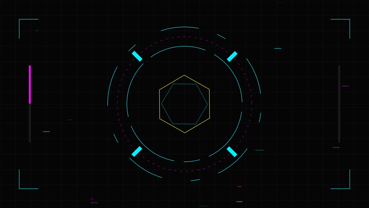 Futuristic Digital HUD Interface with Rotating Geometric Shapes