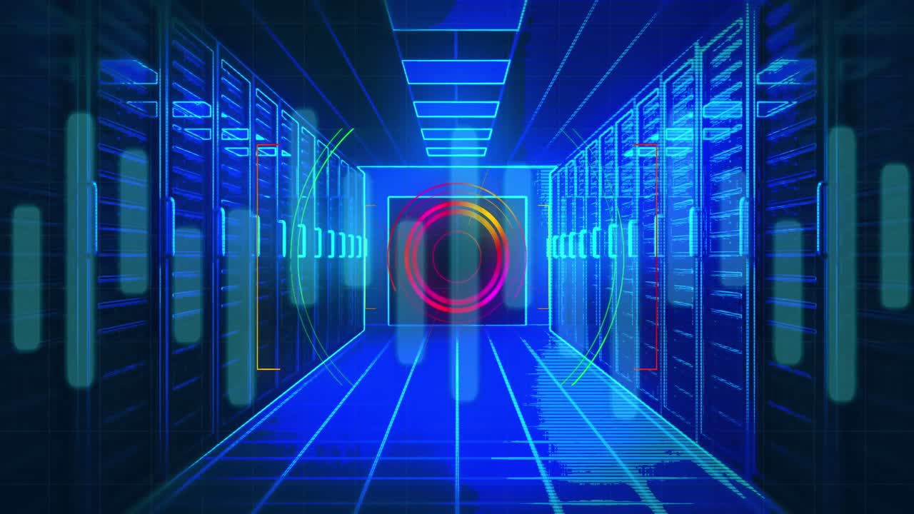 컴퓨터 서버를 통해 데이터 처리의 애니메이션