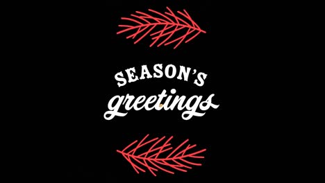 animation of seasons greetings text over fir tree branch at christmas