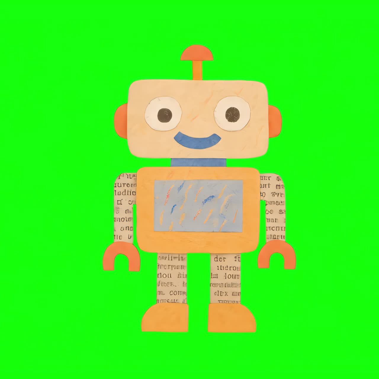 Animazione di un'illustrazione colorata e simpatica di un robot, video 4K trasparente, green screen