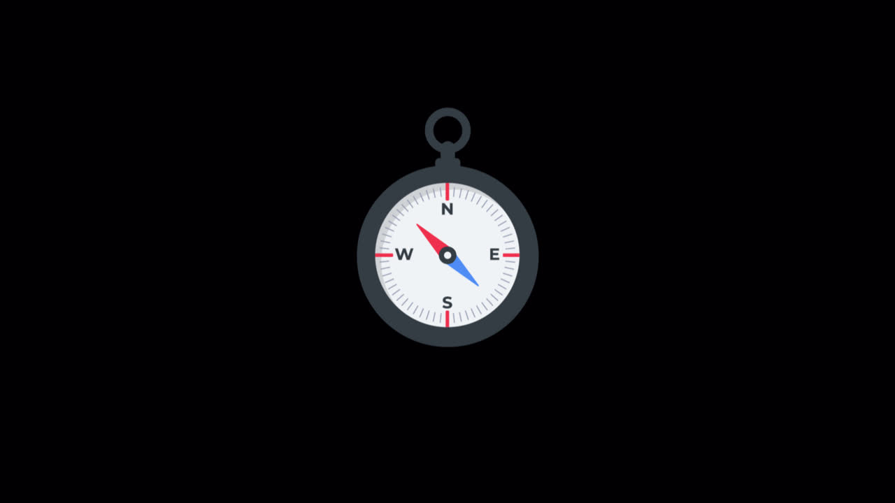 Animated Compass Needle Spinning and Pointing Directions