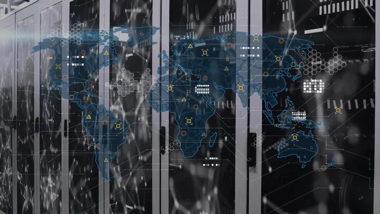 Animation of data processing over server room