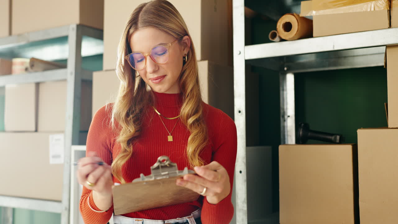 Woman taking inventory in a warehouse