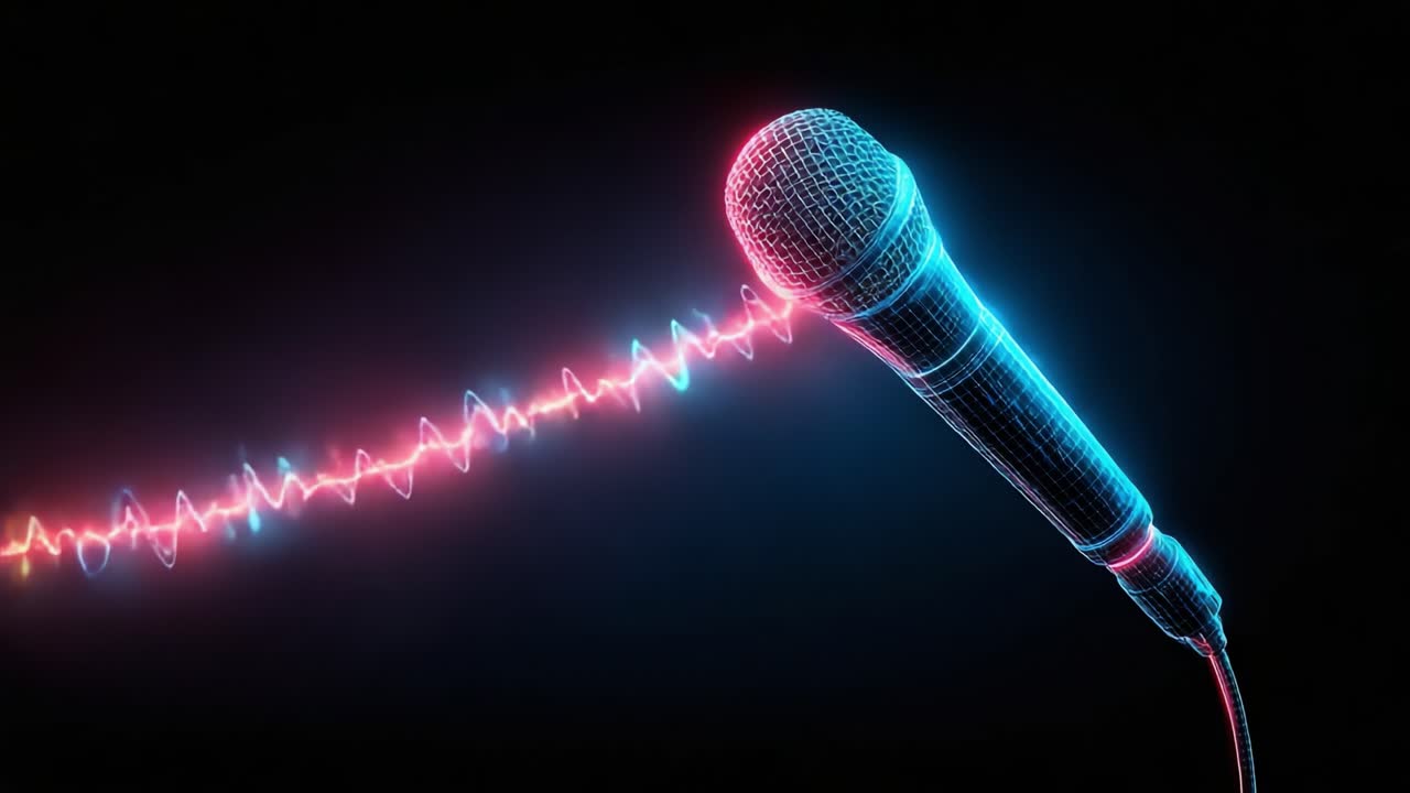 Captivating Digital Representation of a Microphone with Vibrant Sound Waves, Symbolizing Music and Audio in a Modern Aesthetic