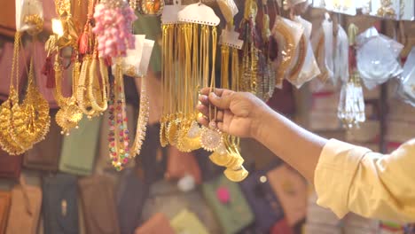 necklaces shop in village closeup view