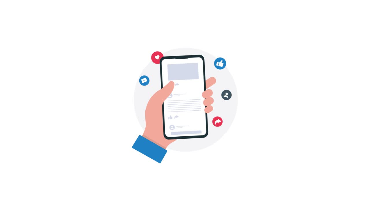 Mano Animata che Scorre un Feed di Social Media sullo Smartphone
