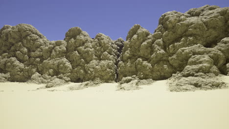 impressive rock formations against a clear blue sky in a desert landscape