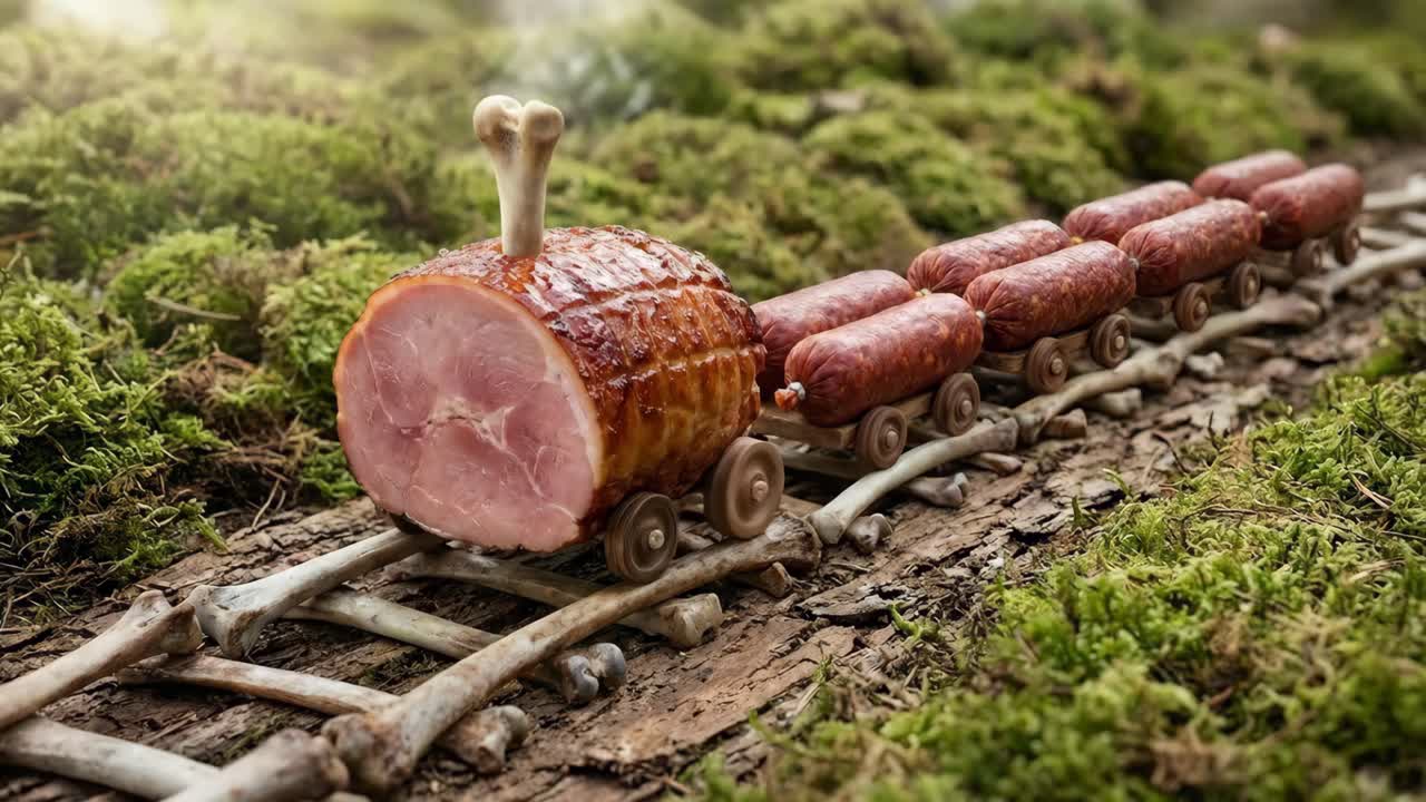 Ham and Sausage Train in Miniature Landscape