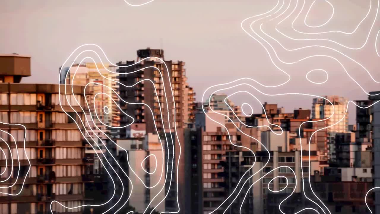 animación de líneas blancas en movimiento sobre el paisaje urbano