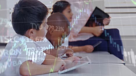 animation of financial data processing over diverse group of diverse pupils