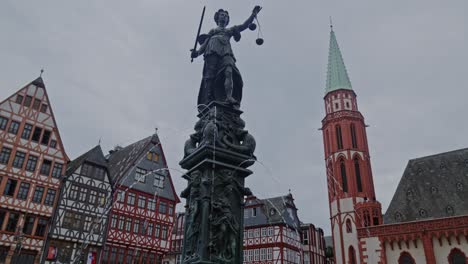 statue depicts justitia, the roman goddess of justice, frankfurt, germany