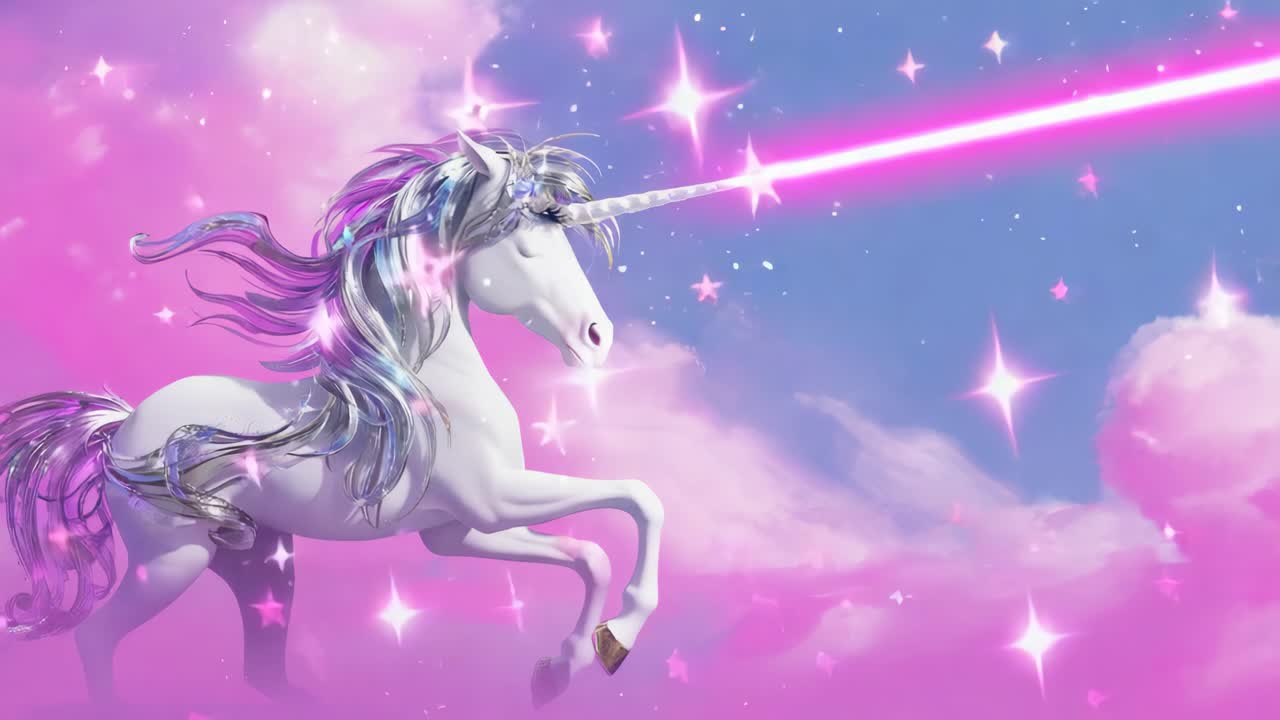 Majestic Unicorn in a Magical Pink Cloud Sky