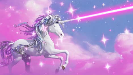 majestic unicorn in a magical pink cloud sky