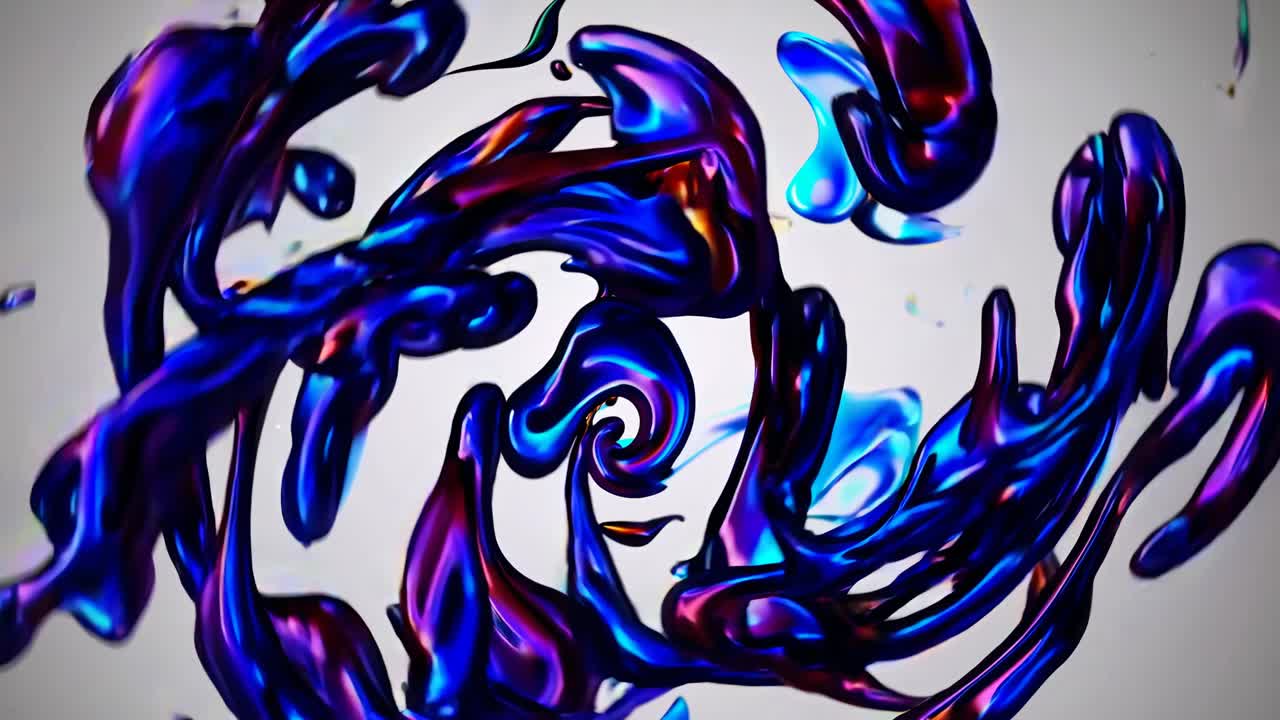 Abstract video art with swirling blue and red liquid forms