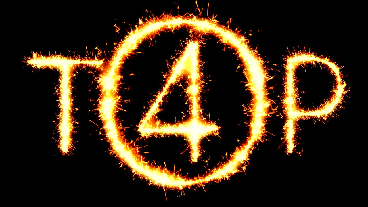 4 texto superior chispa brillante chispas de fuego animación de bucle