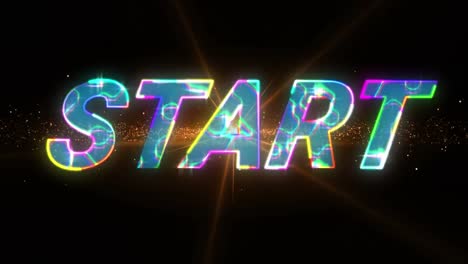 animation of colorful start text over orange wave and light