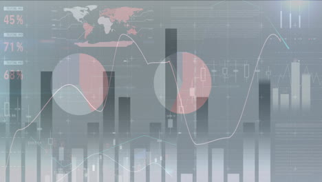 animation of financial data processing over businessman grey background