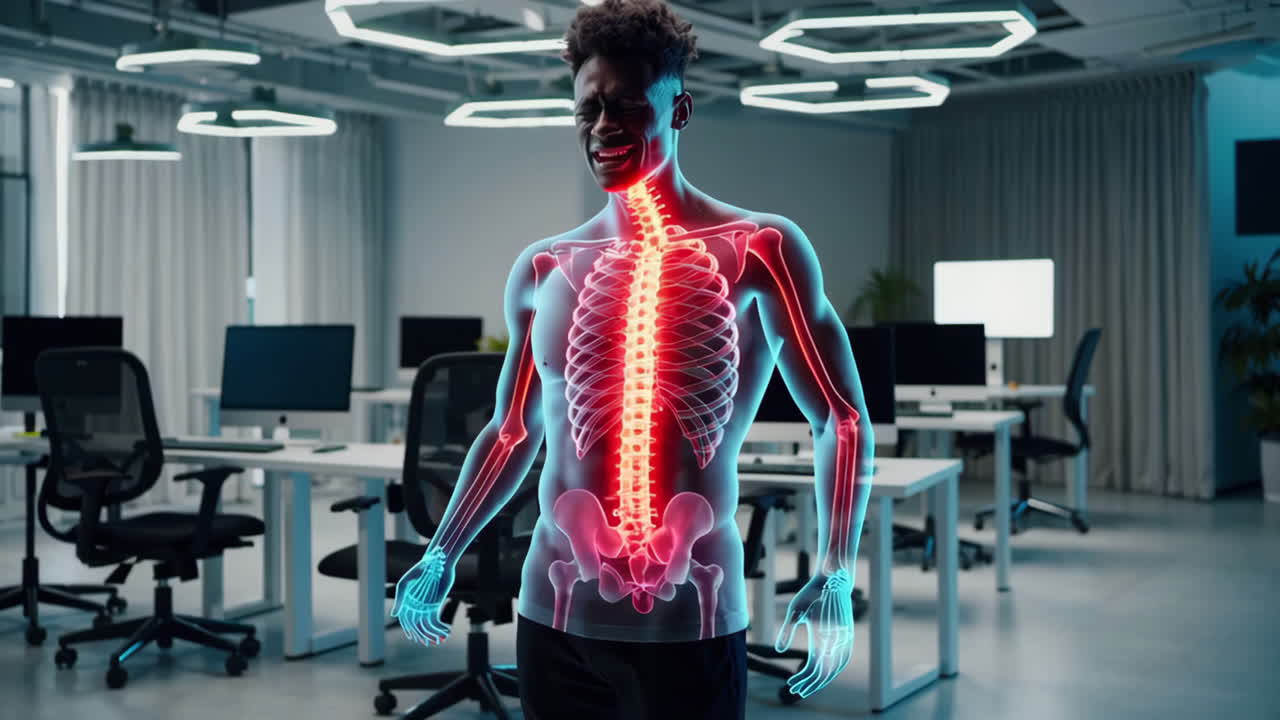 Man with back pain in office