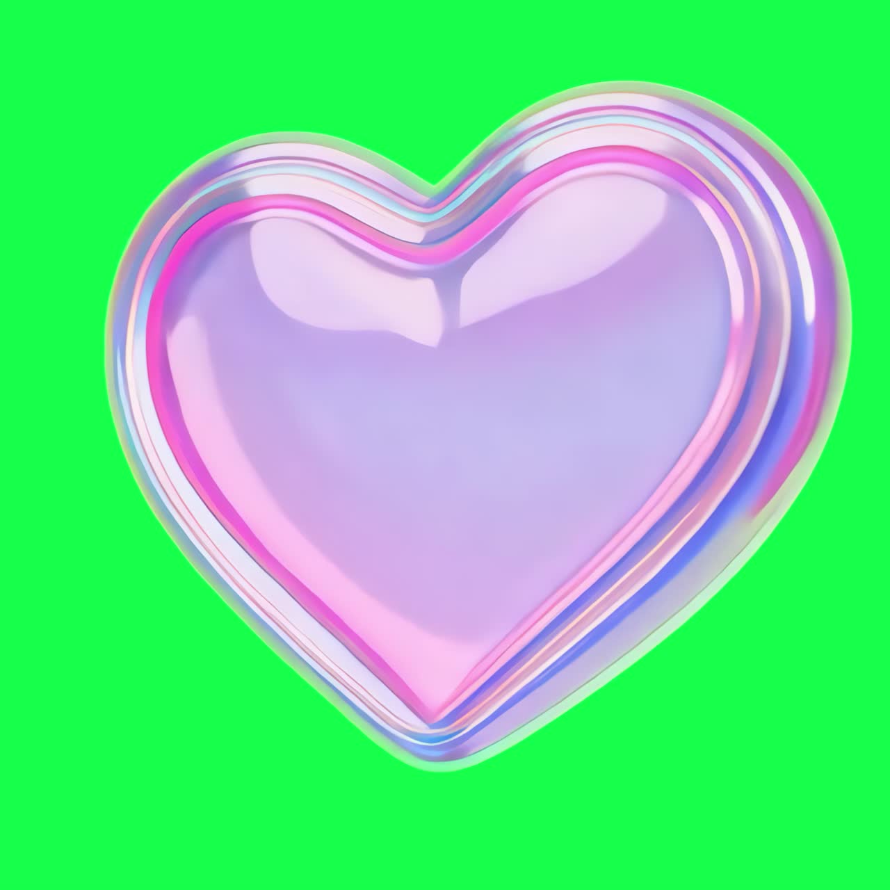 Colorful iridescent heart shape animation, transparent 4K video, green screen