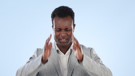 burnout, headache and african businessman