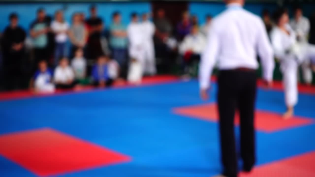 Karate competitions. Out of focus. Slow motion