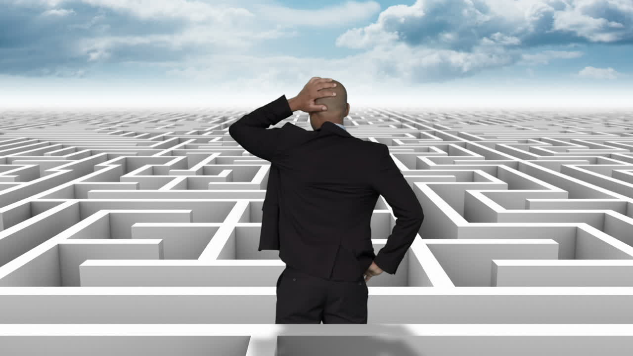 어려운 미로에 있는 사업가