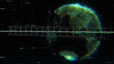 Animación-Del-Globo-Y-Gráficos-Financieros-Sobre-Fondo-Negro