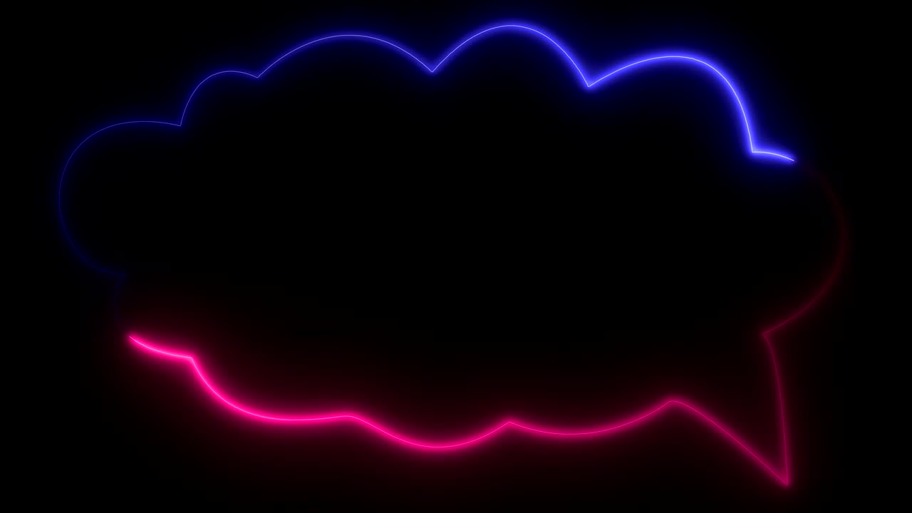 네온 분홍색과 보라색, 흑색 배경에 박이고 반이는 음성 거품의 표시