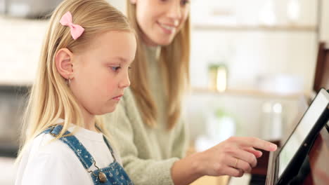 Girl,-teacher-and-learning-piano-on-tablet