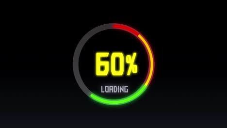 loading progress bar, digital style, radial with percentage number and circular graphics animation 3d rendering