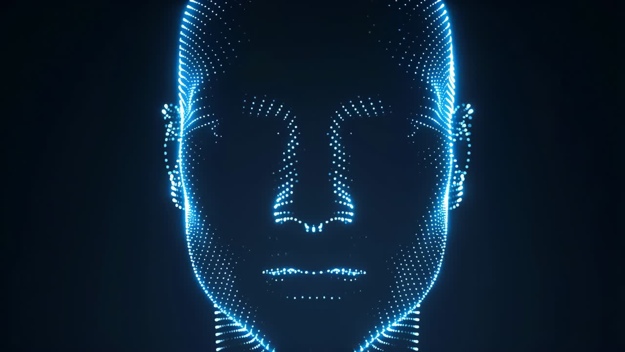 Futuristic Digital Human Head Concept with Glowing Particles