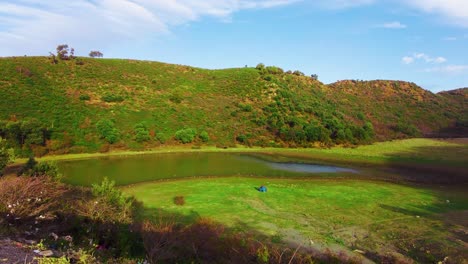 a pretty tamezguida lake at the top of the algerian atlas mountain