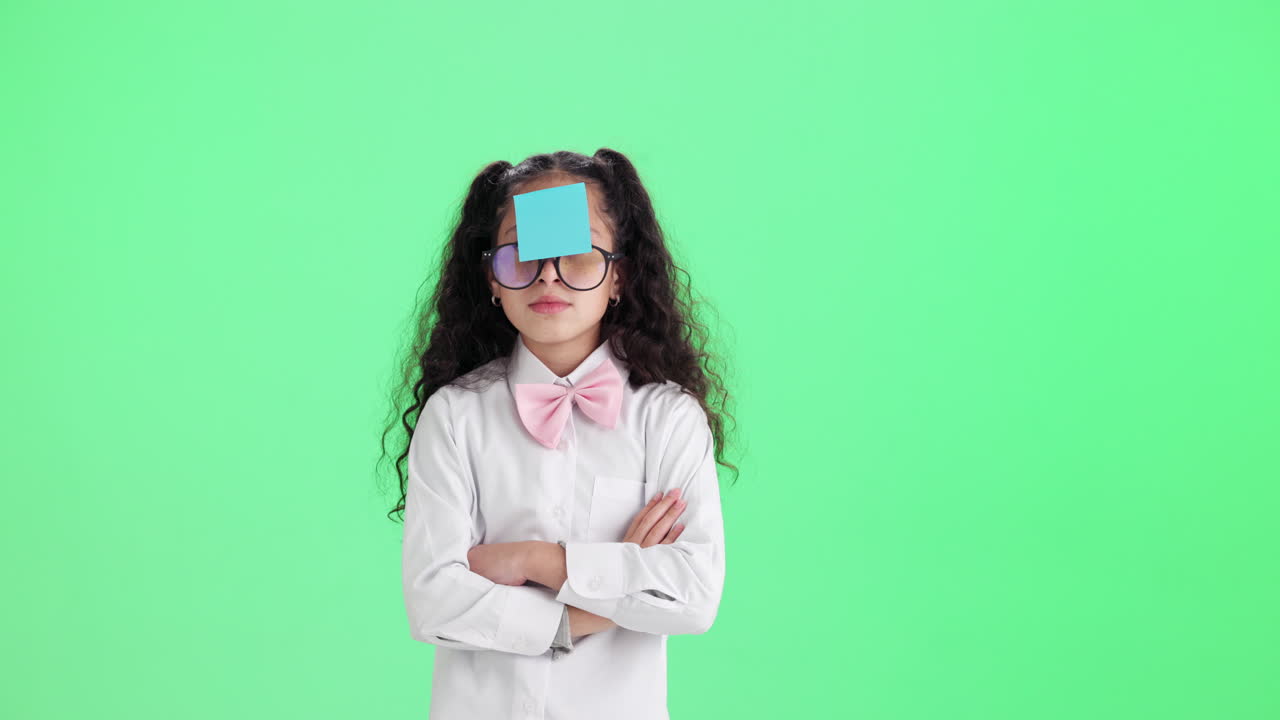 Girl with Post-it Note on Forehead