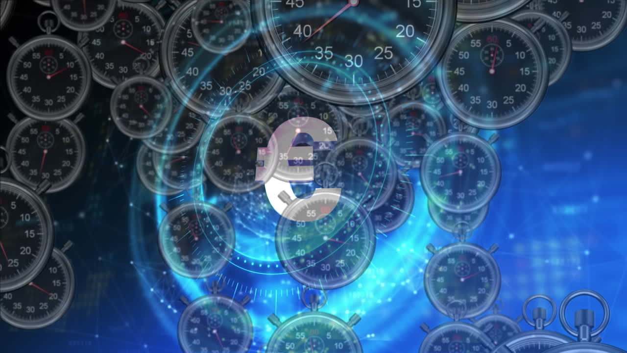 Animazione di elaborazione dati e timer su simbolo dell'euro