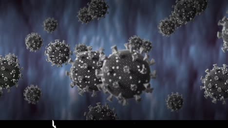 Animation-of-multiple-virus-cells-floating-on-dark-blue-background