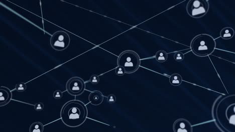 Animation-of-network-of-connections-with-icons-over-dark-blue-background