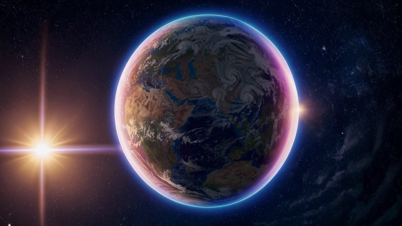 Aerial video view of Earth from space, showcasing swirling clouds and continents
