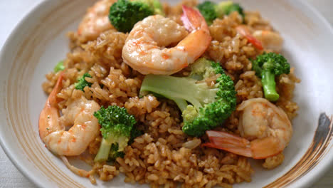 fried rice with broccoli and shrimps - homemade food style