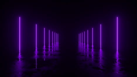 футуристический научно-фантастический фон. желтые неоновые огни, светящиеся в комнате с бетонным полом с отражениями пустого пространства. инопланетянин, космический корабль, будущее, арка. прогресс. 3d-анимация бесперебойной петли.