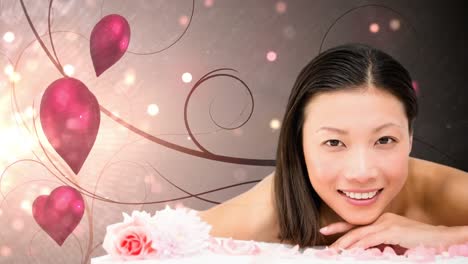 asian women relaxing at spa with red hearts for valentine day