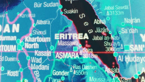 a close-up view of a digital map focusing on eritrea and the red sea region