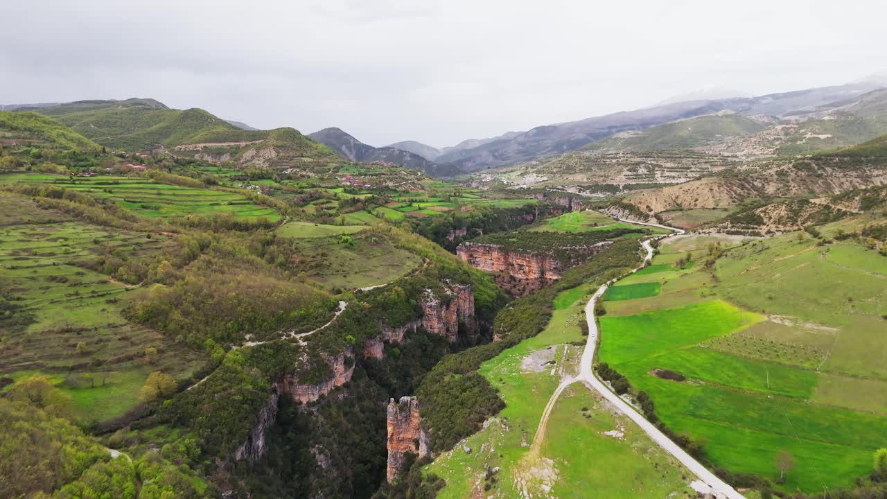 Stunning aerial view of Osum Canyon landscapes in Berat, Albania