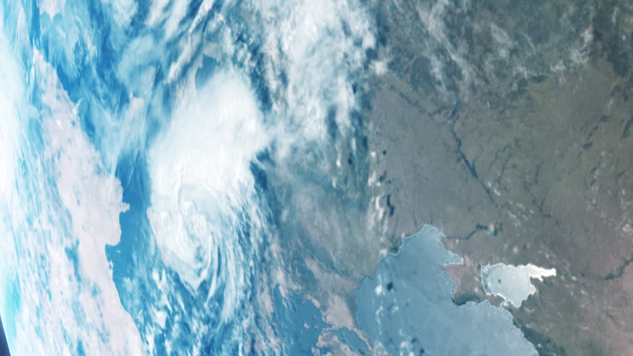 우크라이나 크림 러시아와 흑해, 지구는 천천히 회전하며 역동적인 구름 바다와 대기가 있는 궤도에서 볼 수 있습니다.