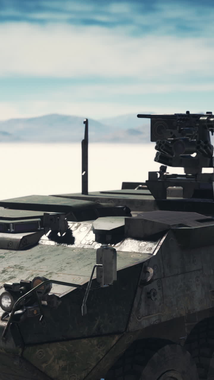 군용 장갑 차량의 근접 사진