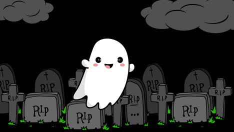 animación de fantasma volando sobre el cementerio sobre fondo negro